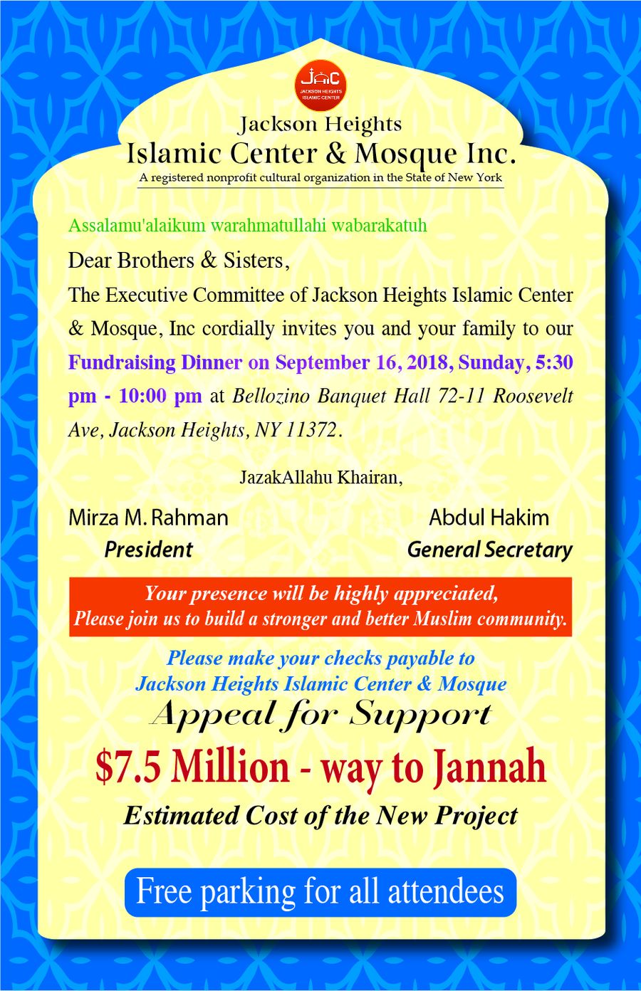 Annual Fundraising Dinner: Appeal for Support